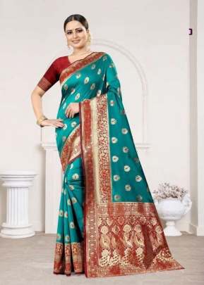 MOHINI BANARASI SILK SAREE FOR WEDDING OCCASION RAMA  COLOR 