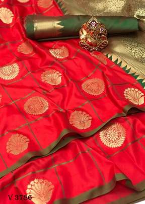 MONIKA Soft Silk Saree With Gold Zari Weaving In Red Color By Surati Fabric