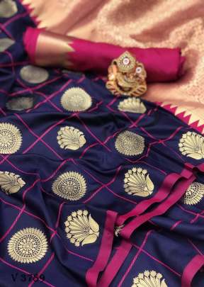 MONIKA Soft Silk Saree With Gold Zari Weaving In Navy Blue Color By Surati Fabric