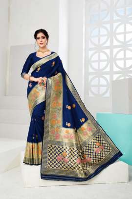 Mallika Blue Original Lichi Cotton Saree