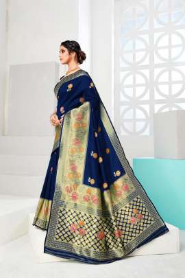 Mallika Blue Original Lichi Cotton Saree