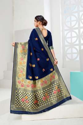 Mallika Blue Original Lichi Cotton Saree