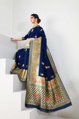 Mallika Blue Original Lichi Cotton Saree