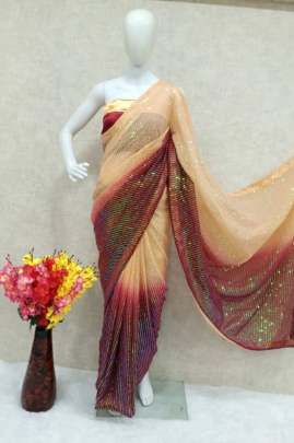 NEW BEAUTIFUL FANCY SEQUENCE SAREE IN MAROON COLOR