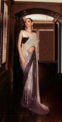 NEW BEAUTIFUL FANCY SEQUENCE SAREE IN BROWN COLOR