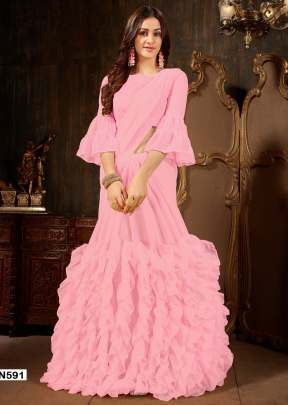NEW ROOHI RUFFLE VOL-2 GEORGETTE SAREE IN BABY PINK COLOR