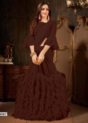 NEW ROOHI RUFFLE VOL-2 GEORGETTE SAREE IN CHOCOLATY BROWN COLOR