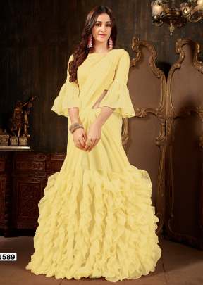 NEW ROOHI RUFFLE VOL-2 GEORGETTE SAREE IN LIGHT YELLOW COLOR