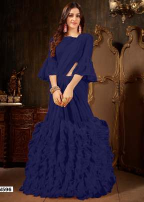 NEW ROOHI RUFFLE VOL-2 GEORGETTE SAREE IN NAVY BLUE COLOR