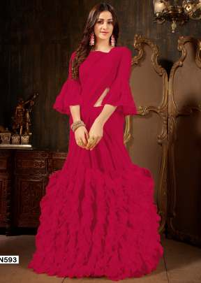 NEW ROOHI RUFFLE VOL-2 GEORGETTE SAREE IN ROSE PINK COLOR