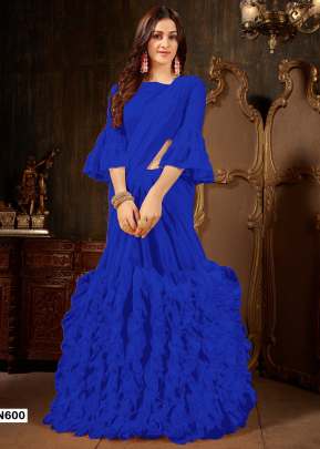 NEW ROOHI RUFFLE VOL-2 GEORGETTE SAREE IN ROYAL BLUE COLOR