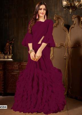 NEW ROOHI RUFFLE VOL-2 GEORGETTE SAREE IN WINE COLOR