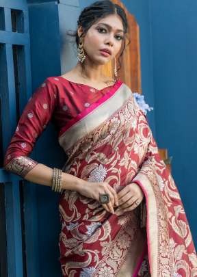 NEW SOFT BANARASI SILK WEAVING SAREE IN IMPERIAL RED COLOR 