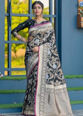 NEW SOFT BANARASI SILK WEAVING SAREE IN BLACK COLOR