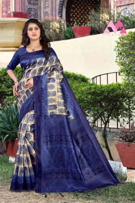 Navy Blue Color Heavy Digital Print And Jhalr Work