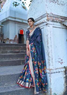 Navy Blue Colour Pure Jamadani Weaving Saree With Zari Border