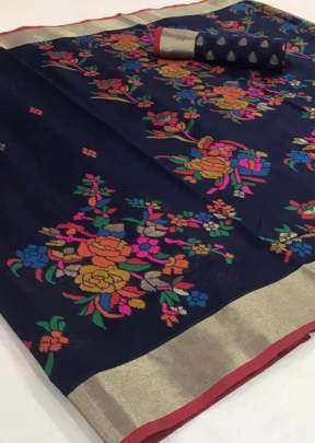 Navy Blue Colour Pure Jamadani Weaving Saree With Zari Border