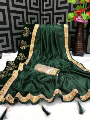 New Launching Silk Saree  For Special Occasion Dark Green.