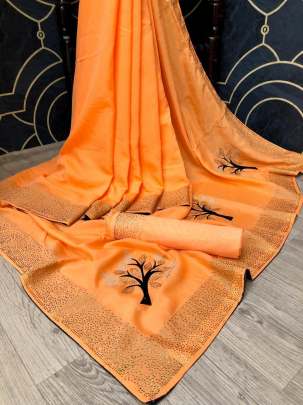 Novelty Soft Vichitra Silk Orange Colour Saree