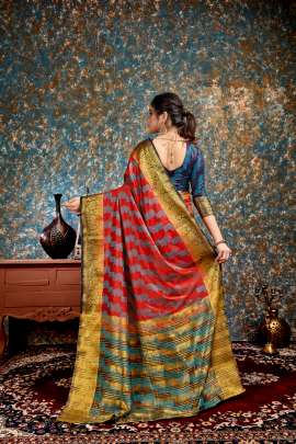 Nylon Art Silk Red Colour Saree