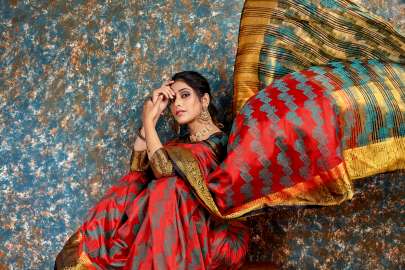 Nylon Art Silk Red Colour Saree