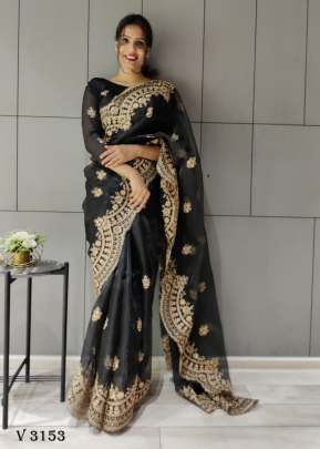 Organza Saree In Black Color By Surati Fabric