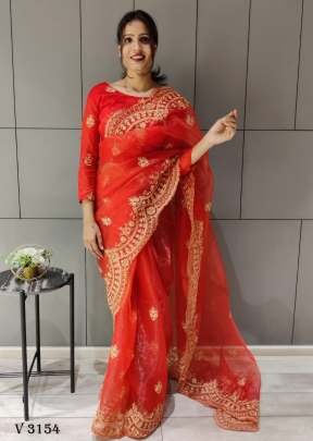 Organza Saree In Imperial Red Color By Surati Fabric