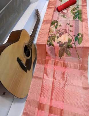 Organza Saree With Zari Wooven Pallu Contrast Light Peach Colour