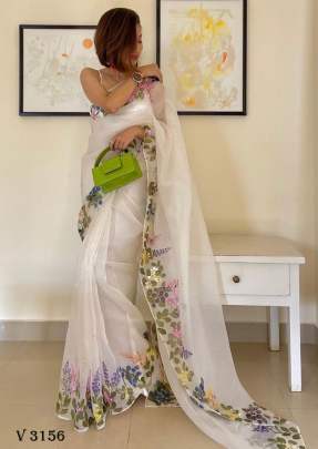 Organza Silk Saree In White Color By Surati Fabric