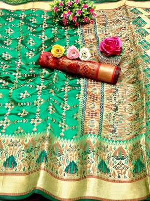  PATOLA SILK  WITH WEAVING JEQUARD GREEN COLOUR 