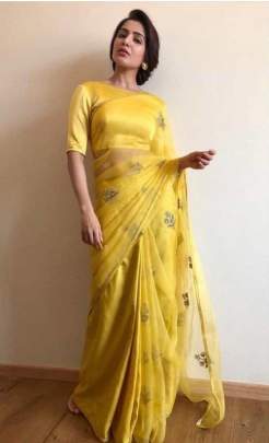 PURE ORGANZA Yellow Colour Saree