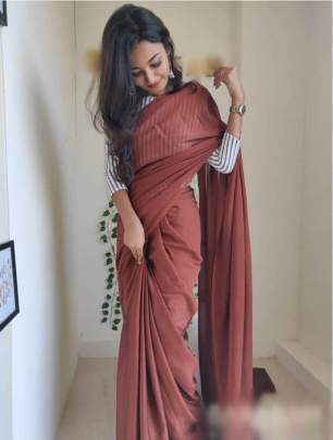 PURE SOFT GEORGETTE SAREE IN BROWN COLOR 