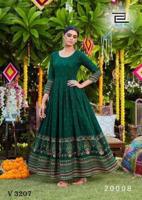 Party Wear Gown In Dark Green Color By Blue Hills