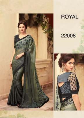 Party Wear Padding Work Flower Work Saree In Grey Color