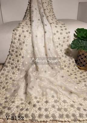 Premium Organza Saree In Off White Color By Surati Fabric