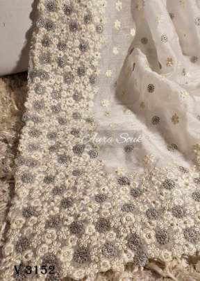 Premium Organza Saree In Off White Color By Surati Fabric