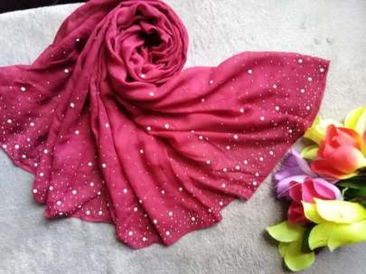 Pure Georget With White Moti Stone Pink Colour Saree