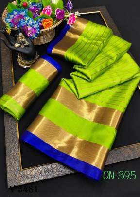 Pure Jari Banarasi Saree In Neon Green Color By Surati Fabric