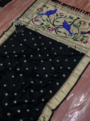 Pure Silk Saree In Black Color By Surati Fabric