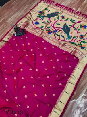 Pure Silk Saree In Rani Color By Surati Fabric
