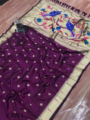 Pure Silk Saree In Wine Color By Surati Fabric