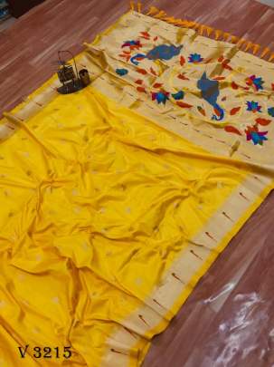 Pure Silk Saree In Yellow Color By Surati Fabric