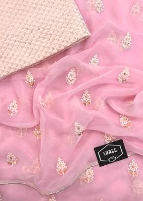 Pure Soft Georgette Saree With Embroidery Work With Piping Light Pink Color Saree