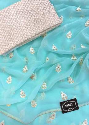 Pure Soft Georgette Saree With Embroidery Work With Piping Sky Blue Color Saree