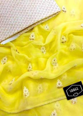 Pure Soft Georgette Saree With Embroidery Work With Piping Lemon Yellow Color Saree