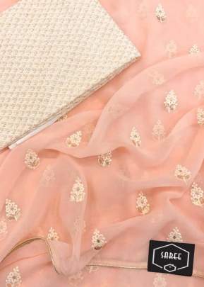 Pure Soft Georgette Saree With Embroidery Work With Piping Peach Color Saree