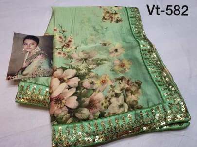 Pure Vichitra Silk With digital Printed Pista