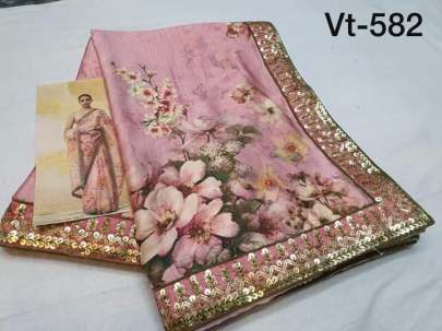 Pure Vichitra Silk With digital Printed Pink