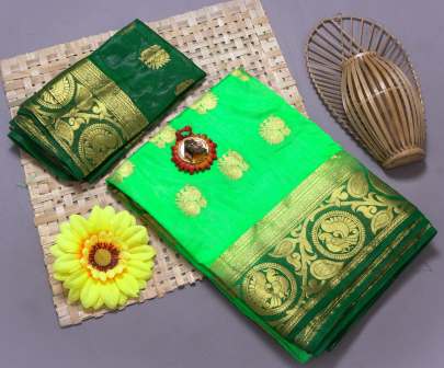 Pure soft silk saree Green Color 