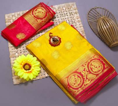 Pure soft silk saree Yellow Color 